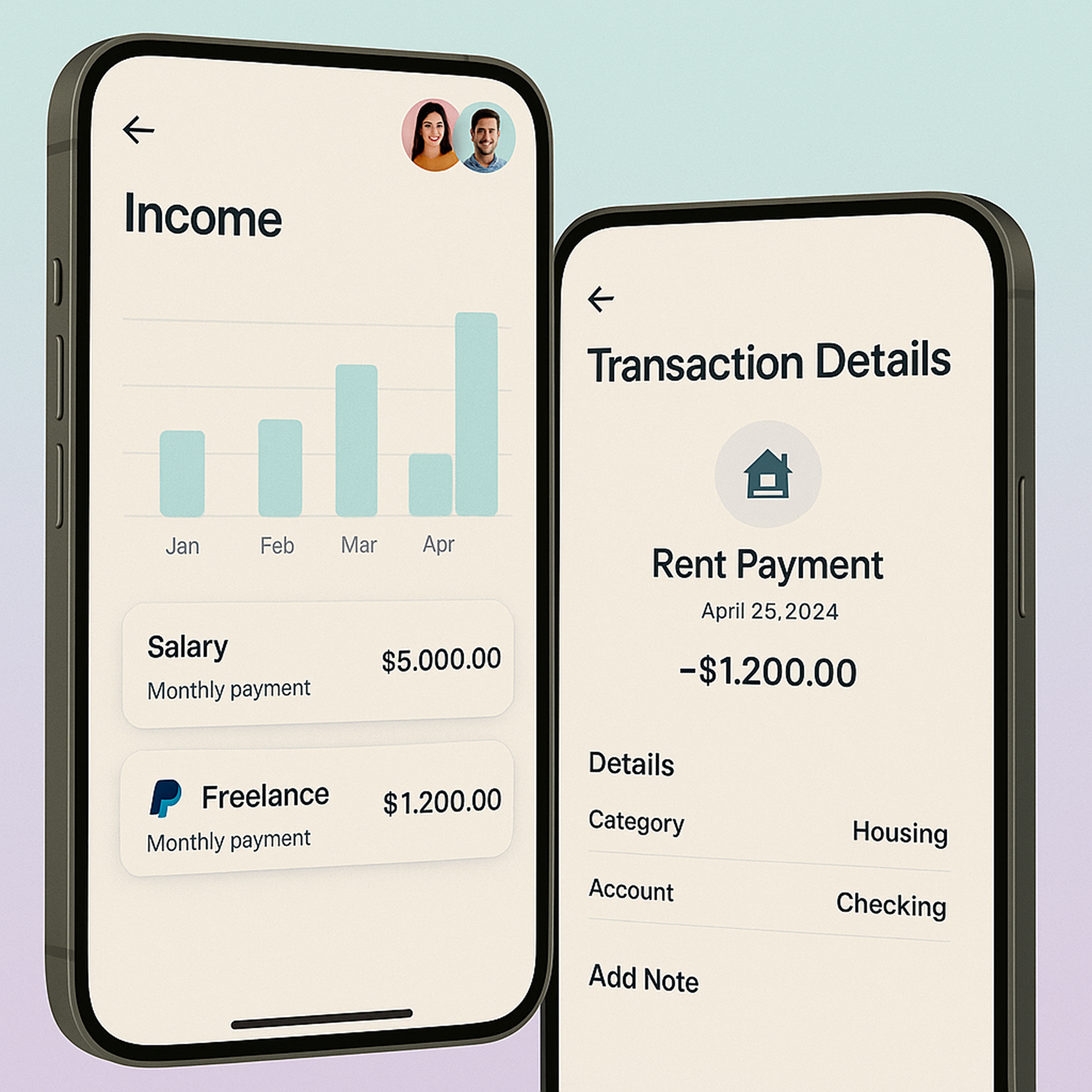 FluentFinance–Pastel App UI (Income & Transaction Pages–Figma) app concept dashboard ui figma finance app fintech minimal mobile app pastel ui ui design ux design