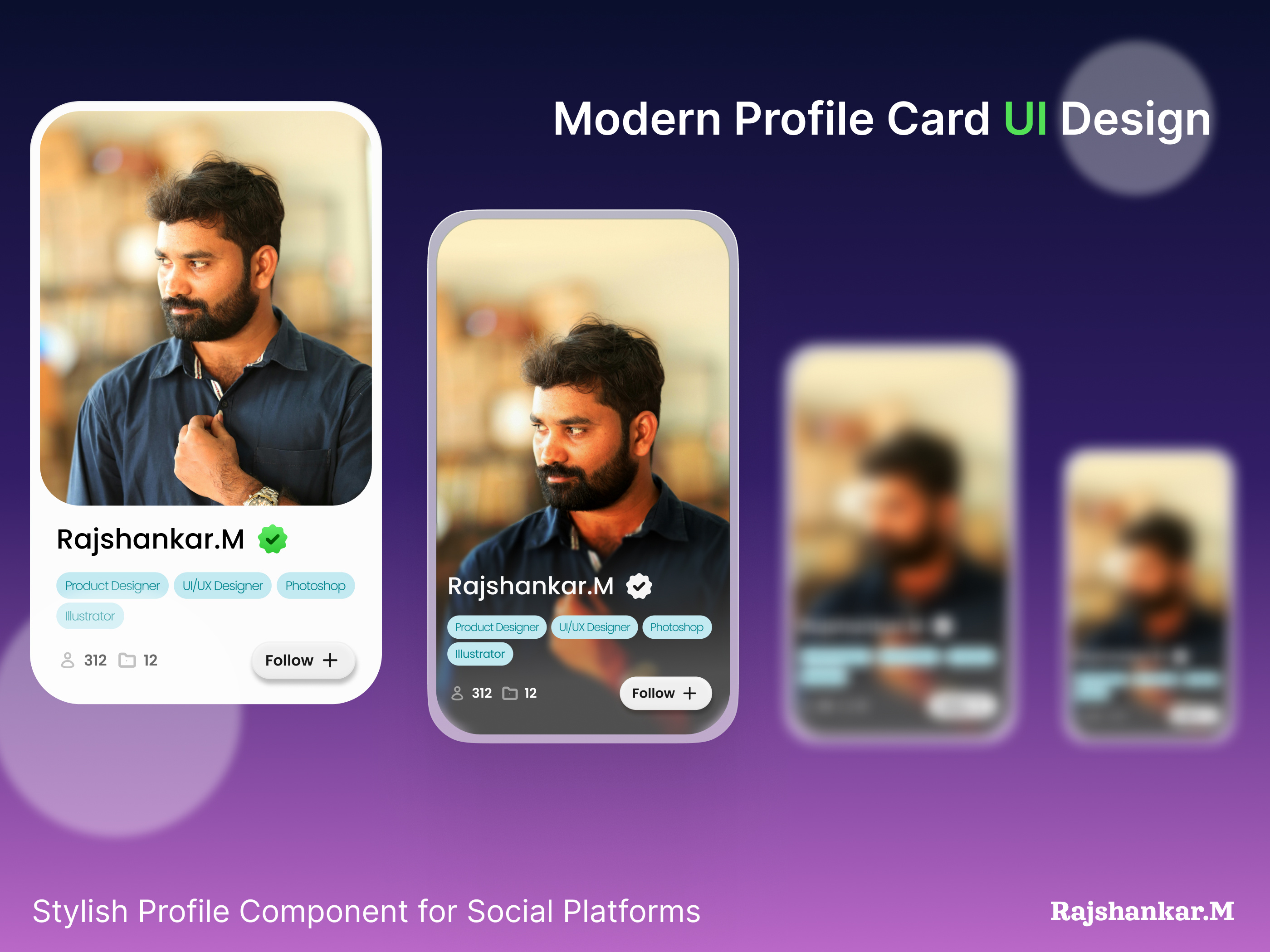 Modern Profile Card UI Design 2 method card card card design profile profilecard ui uiux design ux visual designer