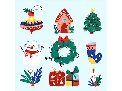 Christmas Objects Collection candy cane christmas clipart collection december decoration elements festive gift giftbox gingerbread noel ornament present santa snowman star stocking tree