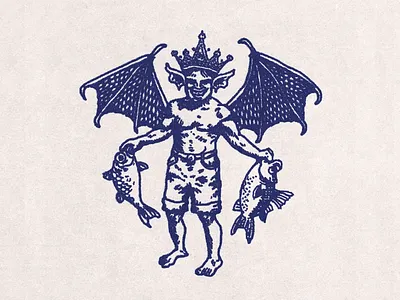 Devlish illustration design devil devlish fish illustration mythical naughty vintage wings