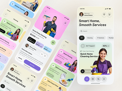 Home Cleaning App UI – Smart Service Booking Mobile Design app booking cleaning design home maintenance marketplace mobile product service ui uiux ux