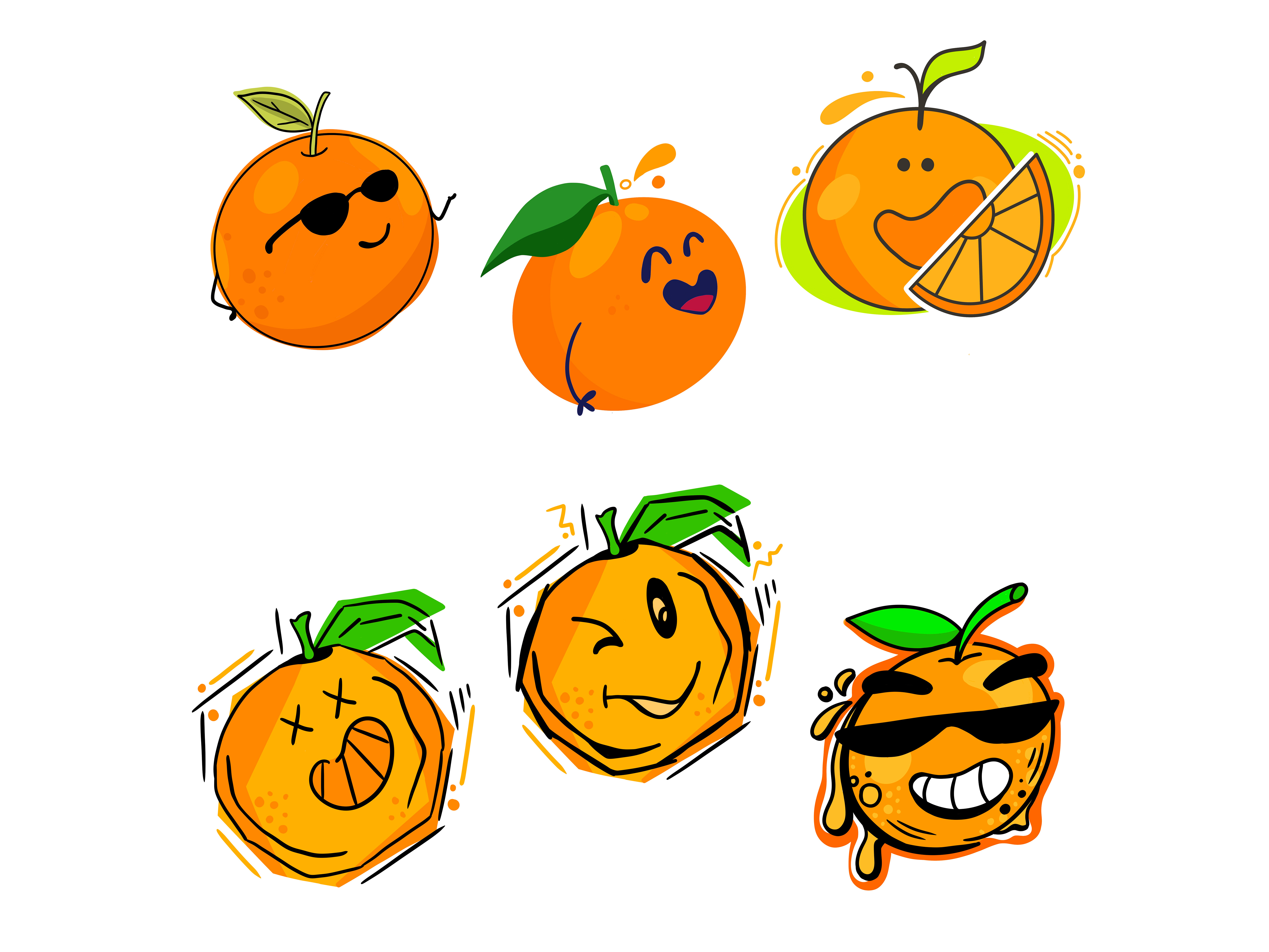 Orange Character Illustrations branding cartoon character character illustration cute energy fruit fun funny graphic illustration graphic style icons mascot orange orange cartoon orange character orange logo oranges style whimsical