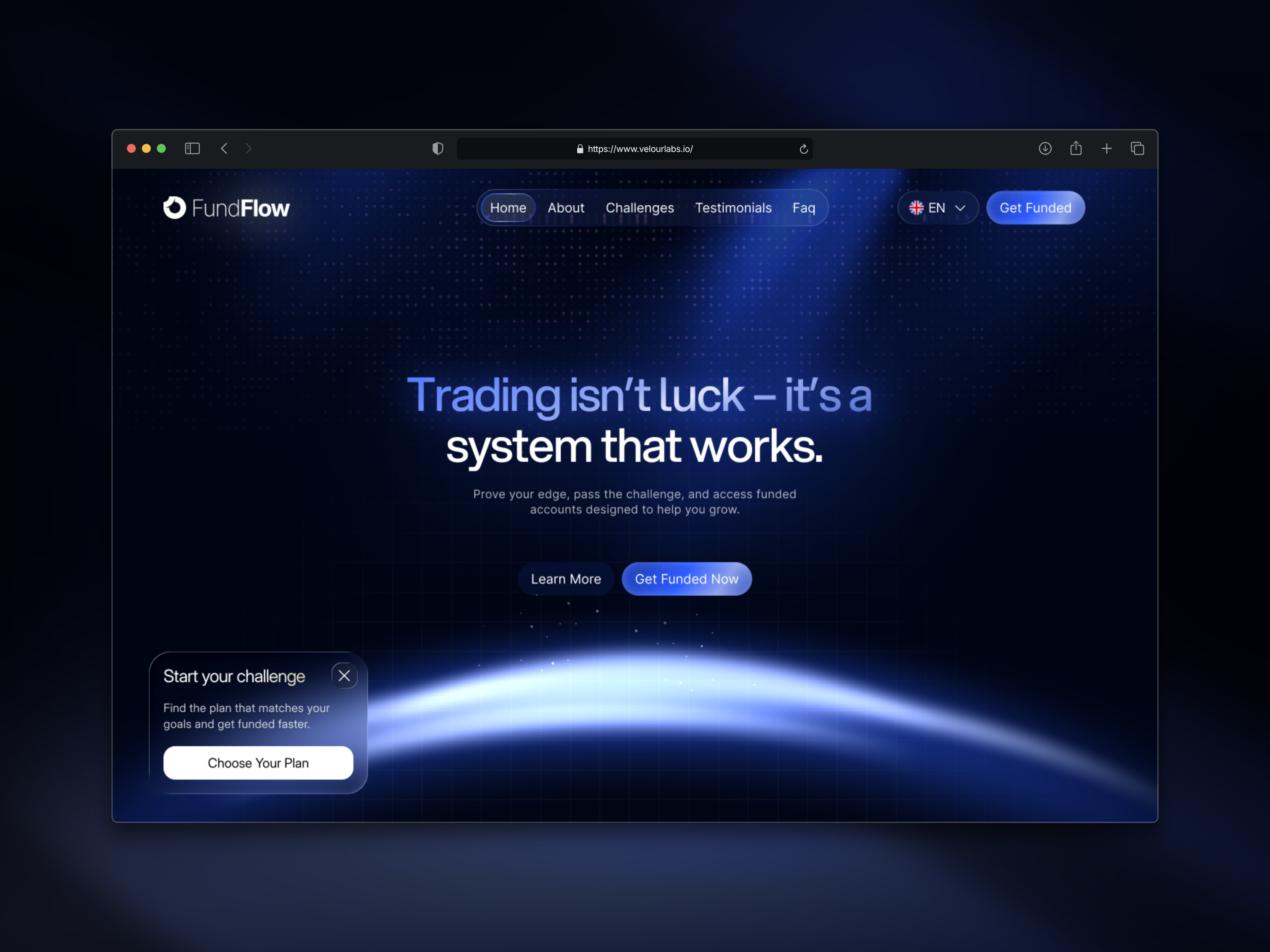 FundFlow - Trader Funding Concept capital funding concept crypto ui dark ui dashboard ui design concepts fintech funded trading hero section landing page pro traders prop firm saas stock trading trader funding trading trading platform web ui