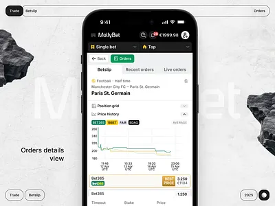 Mollybet: Mobile Orders UI bet betslip betting design graph interface light mobile mollybet orders product sports sportsbook trade ui