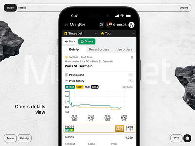 Mollybet: Mobile Orders UI bet betslip betting design graph interface light mobile mollybet orders product sports sportsbook trade ui
