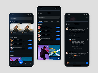 AI-Powered Explore & Interaction Flow — Social Media App UI app app design interaction design ios mobile app ui mobile mobile app uiux mobile comments screen ui modern mobile interface product design social feed app design social platform app trending video app ui design