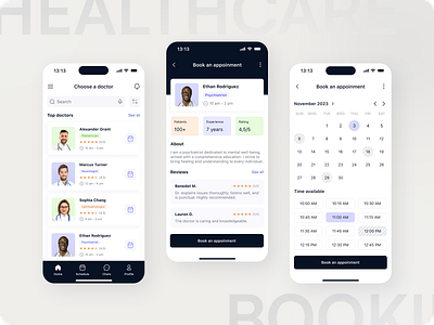 Healthcare IOS App appointmentcalendarui appointmenttimeselector doctoravailabilityui doctorbookingui doctorprofileui doctorreviewsui doctorsearchui doctorselectionui healthcareappui healthcareuserflow healthcareux medicalappdesign medicalappointmentscheduling mobileappointmentbooking mobilehealthcareapp onlinebookingui patientbookingflow patientdoctorinteraction ratingsystemui schedulebookingui