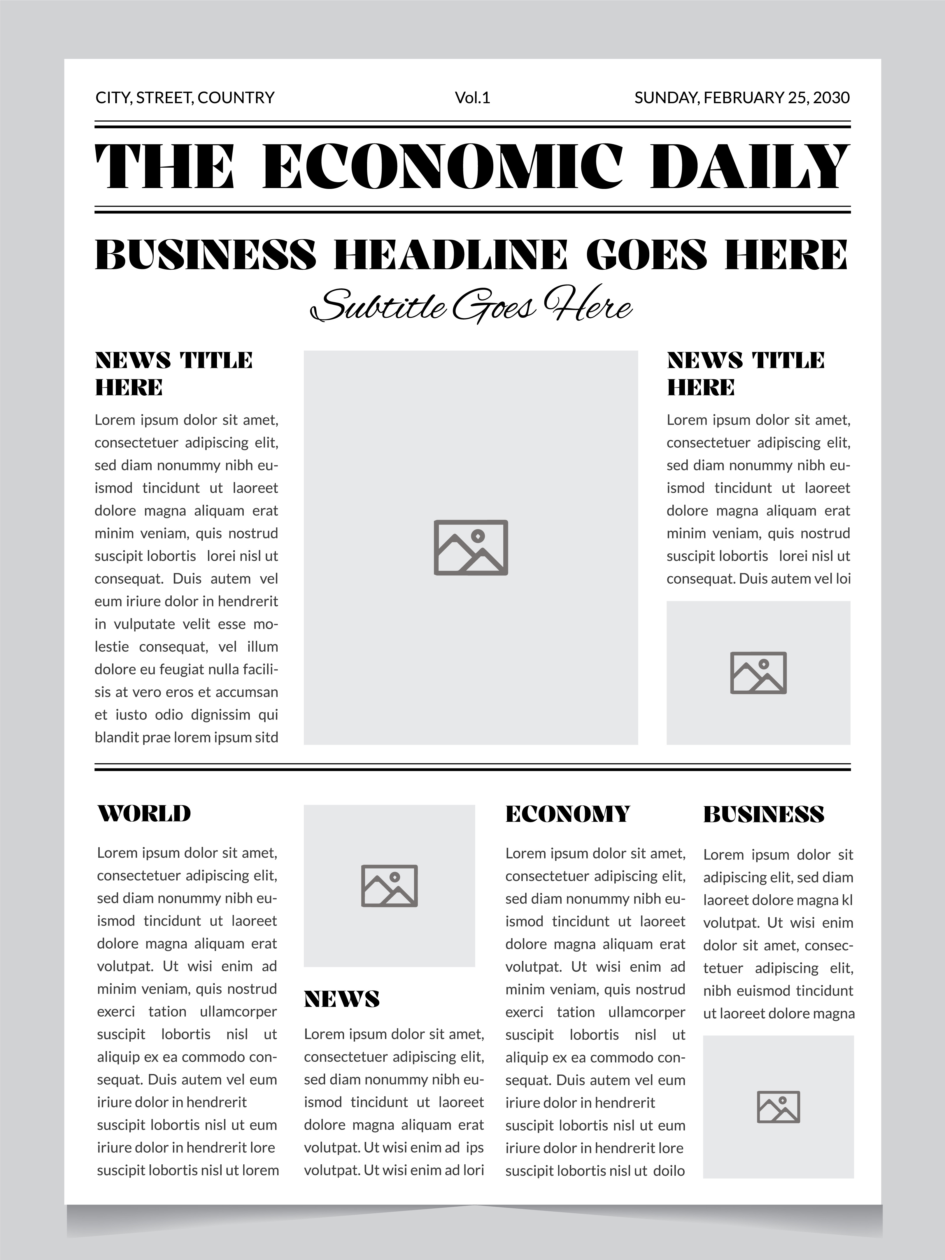 Vintage Newspaper Front Page Template broadsheet design business newsletter classic newspaper design editable newspaper editorial design template editorial template front page template magazine layout news article template news layout newsletter layout newspaper cover newspaper mockup newspaper template old newspaper style printable newspaper professional news layout retro newspaper vintage newspaper vintage print template