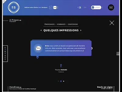 Testimonials about me brand branding contact dark ui ux graphic design icon set icons designer illustrator ai online quote quotation photoshop psd portfolio print designer purple sea senior designer slider testimonials typo typography ui style guide ui ux designer website