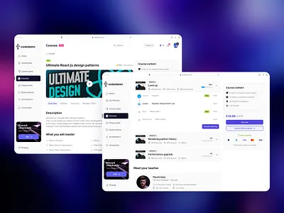 Modern course PDP for an EdTech platform course dark theme design edtech light theme minimalism pdp product detail page ui ux