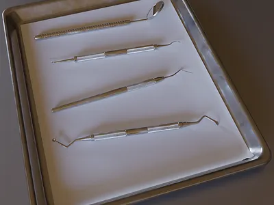 Dental Tools on a Tray 3d blender