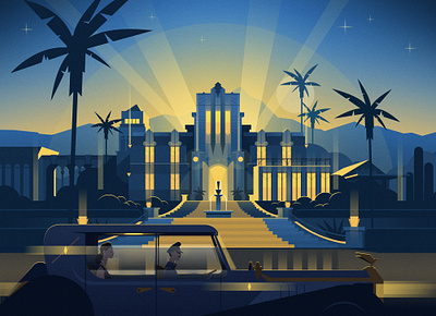Hollywood Mansion animation art deco artdeco bel air breakdown event fountain hollywood hollywood hils hollywood mansion illustration illustrator luxury mansion movies palms party red carpet sek time lapse