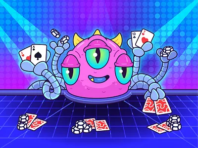 Lucky Adventure: Promo art #2 adobe illustration alien art card game cartoon casino art casino illustration character illustration cute design graphic design illustration kawaii mascot neon poker poker chips vector