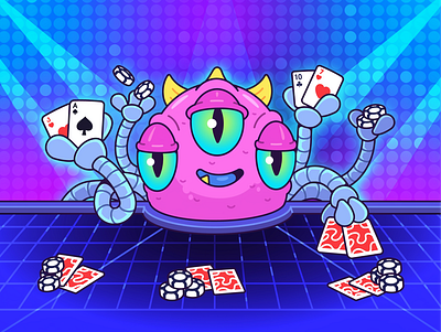 Lucky Adventure: Promo art #2 adobe illustration alien art card game cartoon casino art casino illustration character illustration cute design graphic design illustration kawaii mascot neon poker poker chips vector