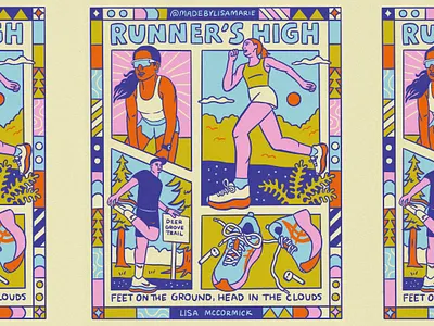 Runner's High Illustration athlete athletics color compete competition illustration landscape lettering nature nike olympic olympics outdoors race run runner runners high running sports trail