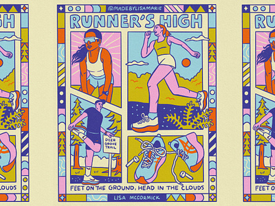 Runner's High Illustration athlete athletics color compete competition illustration landscape lettering nature nike olympic olympics outdoors race run runner runners high running sports trail