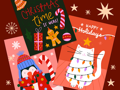 ❄️Kudoboard | Holiday Greeting Cards ✨ artwork cat christmas christmas time colorful digital illustration gifts graphic design holidays illustration illustrator penguin vector winter