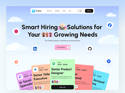 Hirablee - Job Portal Landing Page 💼 3d animation app branding design dribbble graphic design hiring illustration job landingpage logo minimal mobile design mobile ui motion graphics ui ux uxdesign website