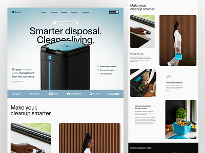 Binora - Garbage Smart Website cleantech design digitalproductdesign dribbbleshots homeinnovation industrialdesign landingpage saas smarthome smartliving techproduct ui ux wastemanagement web design webdesign