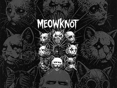 MEOWKNOT | SLIPKNOT art band black and white cats humorous illustration masks music parody surreal