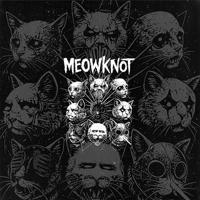 MEOWKNOT | SLIPKNOT art band black and white cats humorous illustration masks music parody surreal