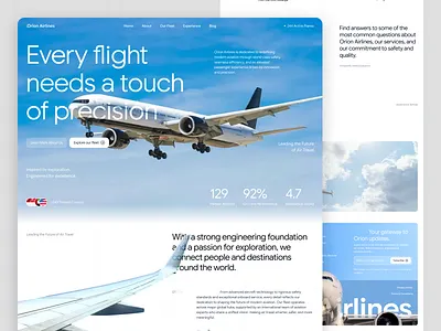 .Orion Airlines : Air Travel Company - Landing Page air travel airline website airlines aviation blue booking exploration flight landing page minimalism planes planewebsite travel travel website traveling uidesign uiux design web design