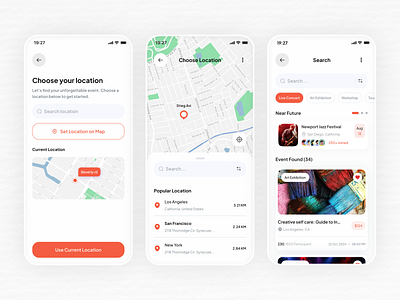 Event Booking App | Event List & Location UI app design booking ui concert booking ui event event booking event booking app event booking app ui graphic design live concert booking live show booking ui live show ui location find ui logo mobile app mobile app design search screen ui ui uiux