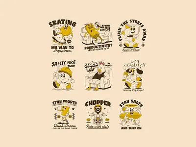 Vintage vibes, fun characters by adipra studio adipra adipra std adipra studio adpr beer character character design creative cartoon cute graphic dog mascot fun character fun illustration humor design playful art retro aesthetic retro cartoon skate theme streetwear graphic surf vibe vintage art