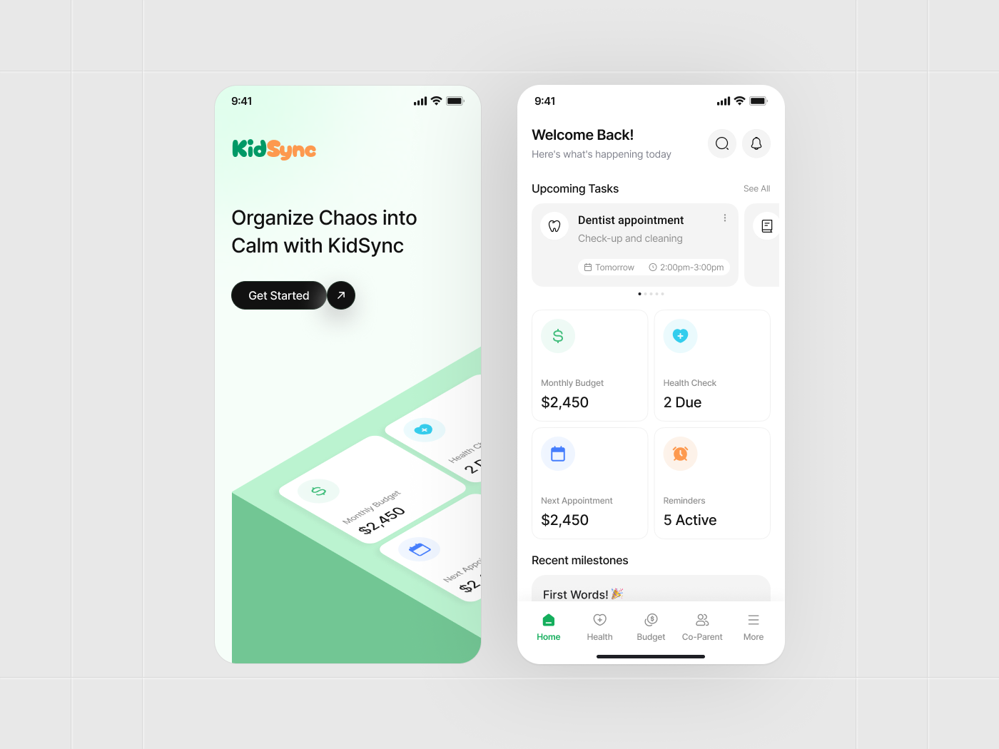 KidSync Parenting App Design - Task, Budget & Routine Management app design product service startup ui ux web
