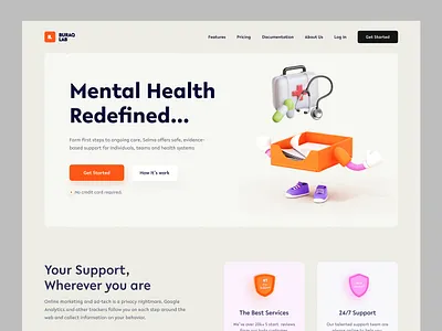 Wellness Support 3d illustration care platform clean ui healthtech landing page mental wellness minimal layout modern design product design saas website support services uiux user interface web design wellness website