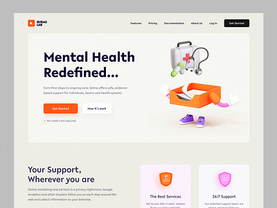 Wellness Support 3d illustration care platform clean ui healthtech landing page mental wellness minimal layout modern design product design saas website support services uiux user interface web design wellness website