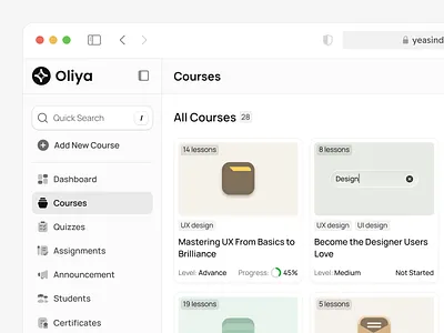 SaaS product - Courses page LMS clean ui courses ui lms minimal ui product design saas interface saas product ui ux