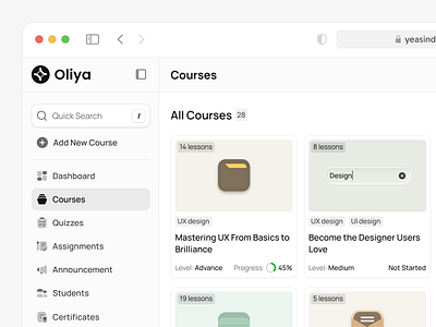 SaaS product - Courses page LMS clean ui courses ui lms minimal ui product design saas interface saas product ui ux