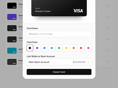 Virtual Card Generation account bank card creation credit crypto modal popup virtual