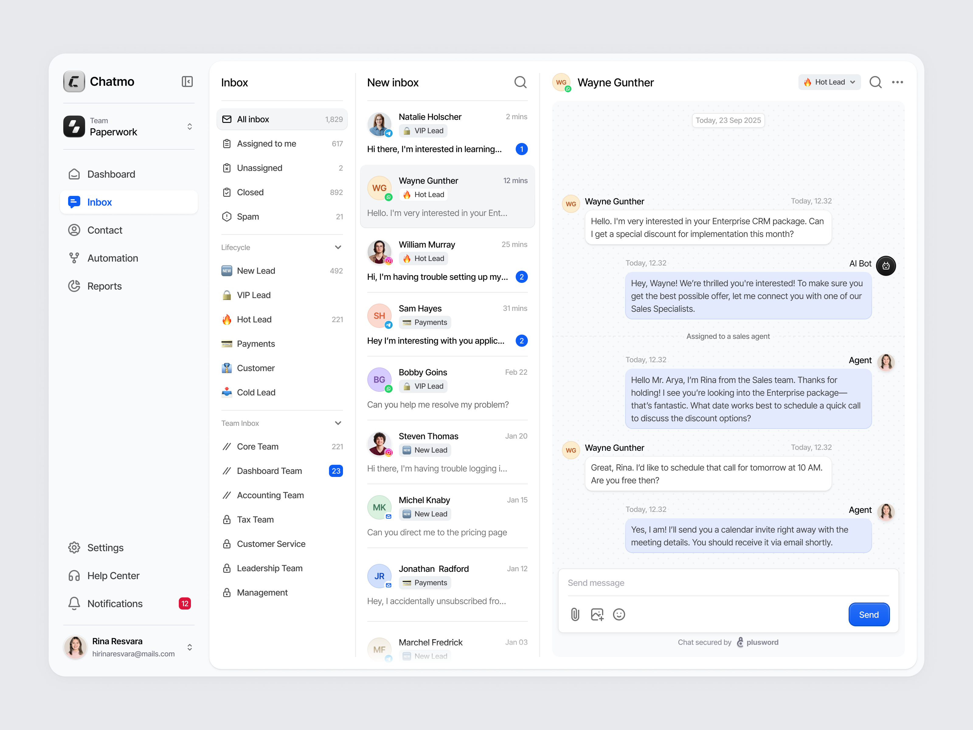 Chatmo - Smart Conversational AI Dashboard ai ai dashboard artificial intelligence automation b2b chatbot clean conversational ai dashboard dipa inhouse inbox interface design messaging platform minimal modern product design saas startup uidesign web app