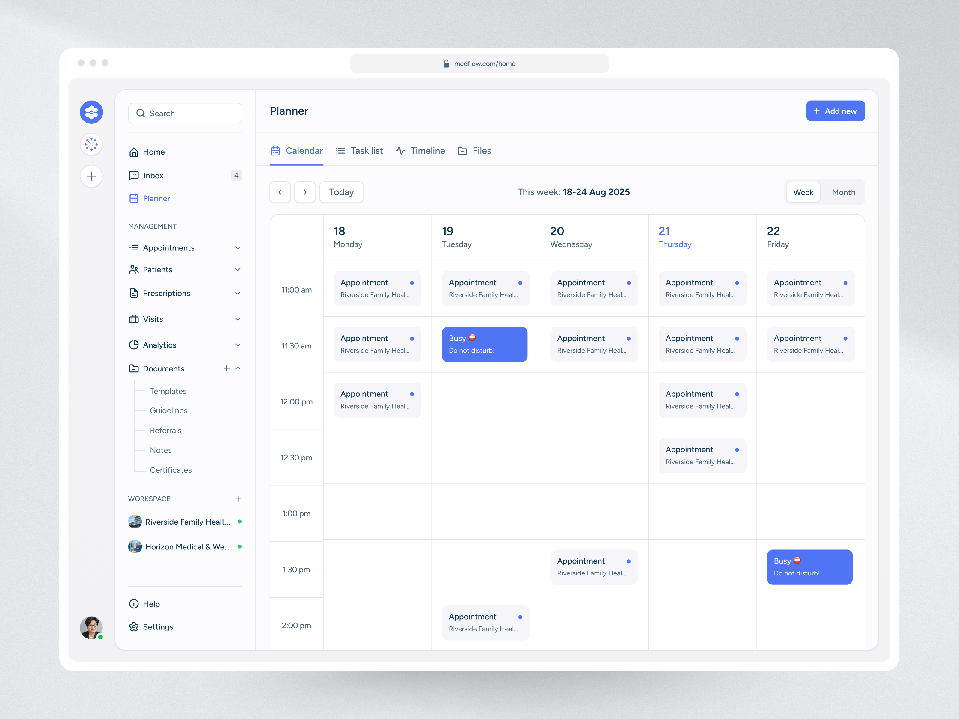 Medflow: Medical time management tool appointments calendar care hospital management med medical patients planner schedule time ui ux