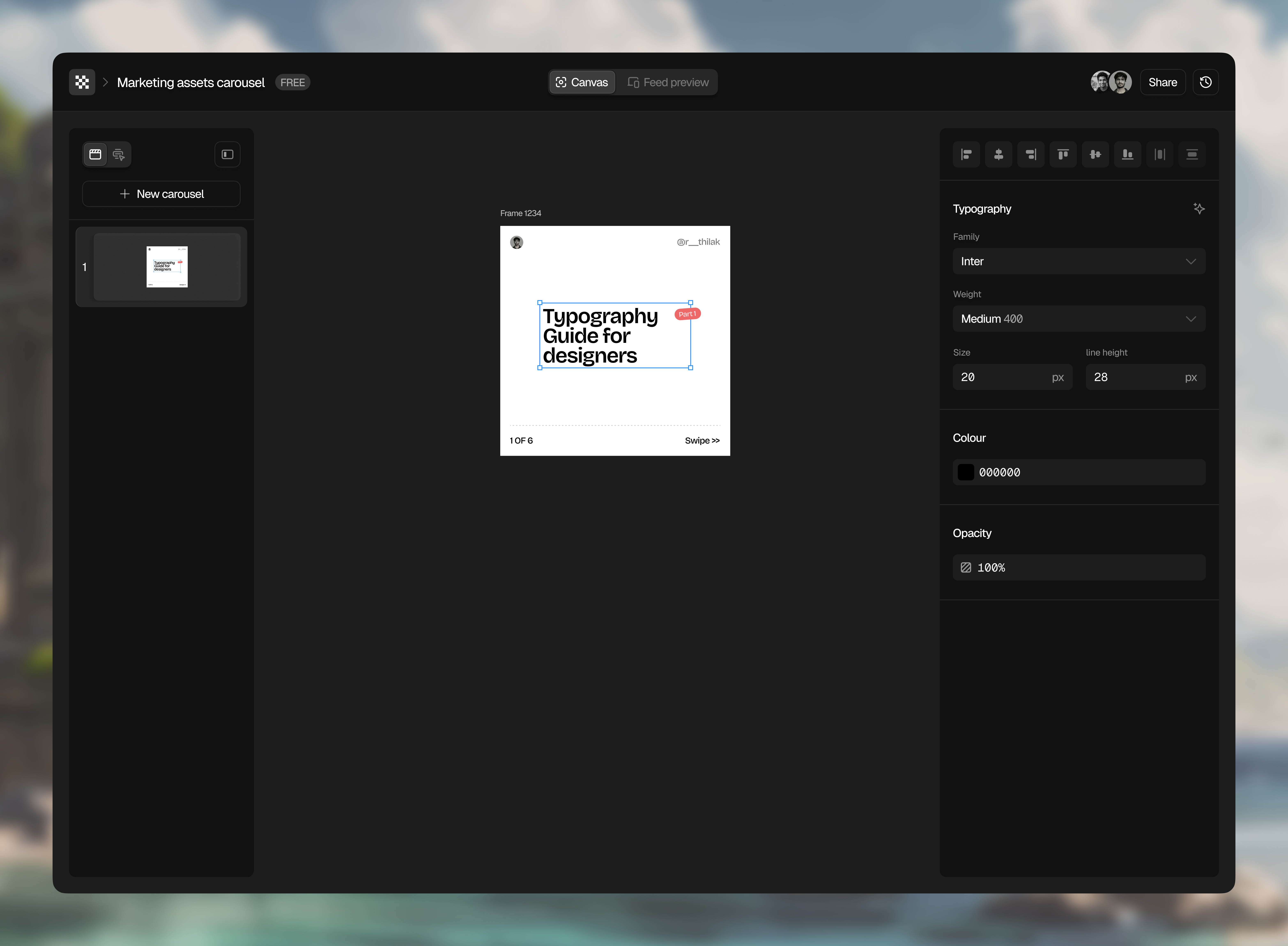 AI Carousel Generation Canvas animation ui