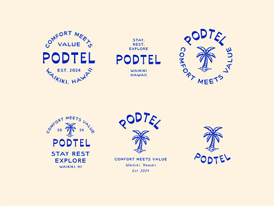 Podtel: Branding Exploration (Unused) badge logo beach logo branding geometric hotel logo illustration line lineart logo monoline palm logo vintage logo