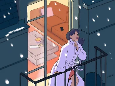 Paris snow balcony colour design drawing fashion illustration paris snow style winter