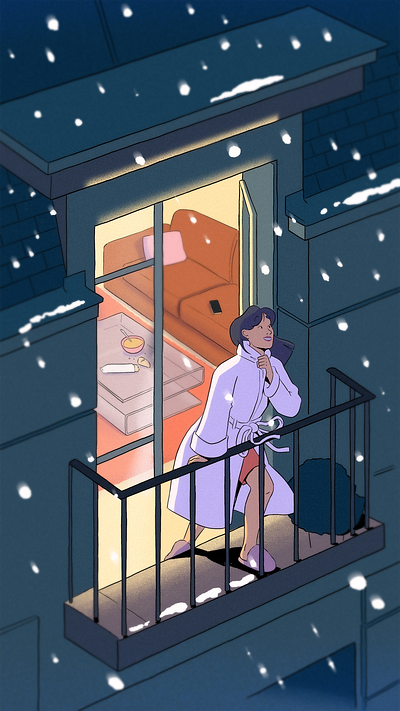 Paris snow balcony colour design drawing fashion illustration paris snow style winter