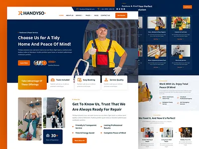 Handyso - Handyman & Repair Service Landing Page branding company design elementor handyman service home repair home service landing page professional repair business template ui design uiux website website design wordpress