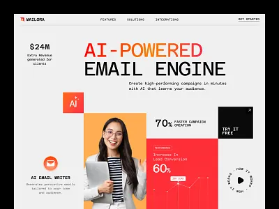 Mailora – AI Email Marketing Website ai aiplatform automation campaignmanagement digitalmarketing email email marketing email newsletter emailing emailmarketing landing landing page marketing marketingtech seative uiux uxdesign website