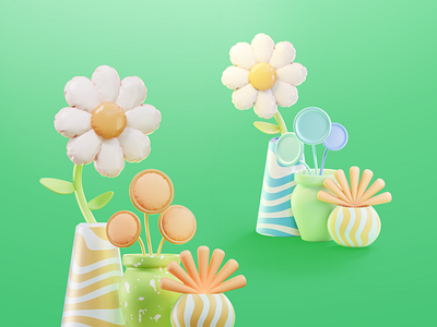 Floral CGI Study – Soft Materials, Playful Geometry 3d 3d art 3d artist 3d concept design 3d design 3d graphics 3d illustration 3d render 3d visual b3d blender c4d cg cg art cinema4d colorful green illustration illustration art material