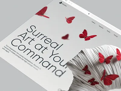 Surreal AI Art Hero Concept 3d ai ai art generator ai ui butterfly chatgpt chatgpt ui clean insperations midjourney minimal photo generation ui design web design websiten