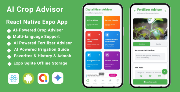 AI Crop Advisor React Native Expo App admob intregration ai app angriculture app farmer app graphic design kisan app react native react.js ui