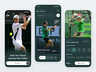 Tennis Court Booking App UI app concept booking app clean ui court booking dark mode ui mobile app design mobile ui modern design sports app sports booking tennis app tennis ui ui design user interface ux design