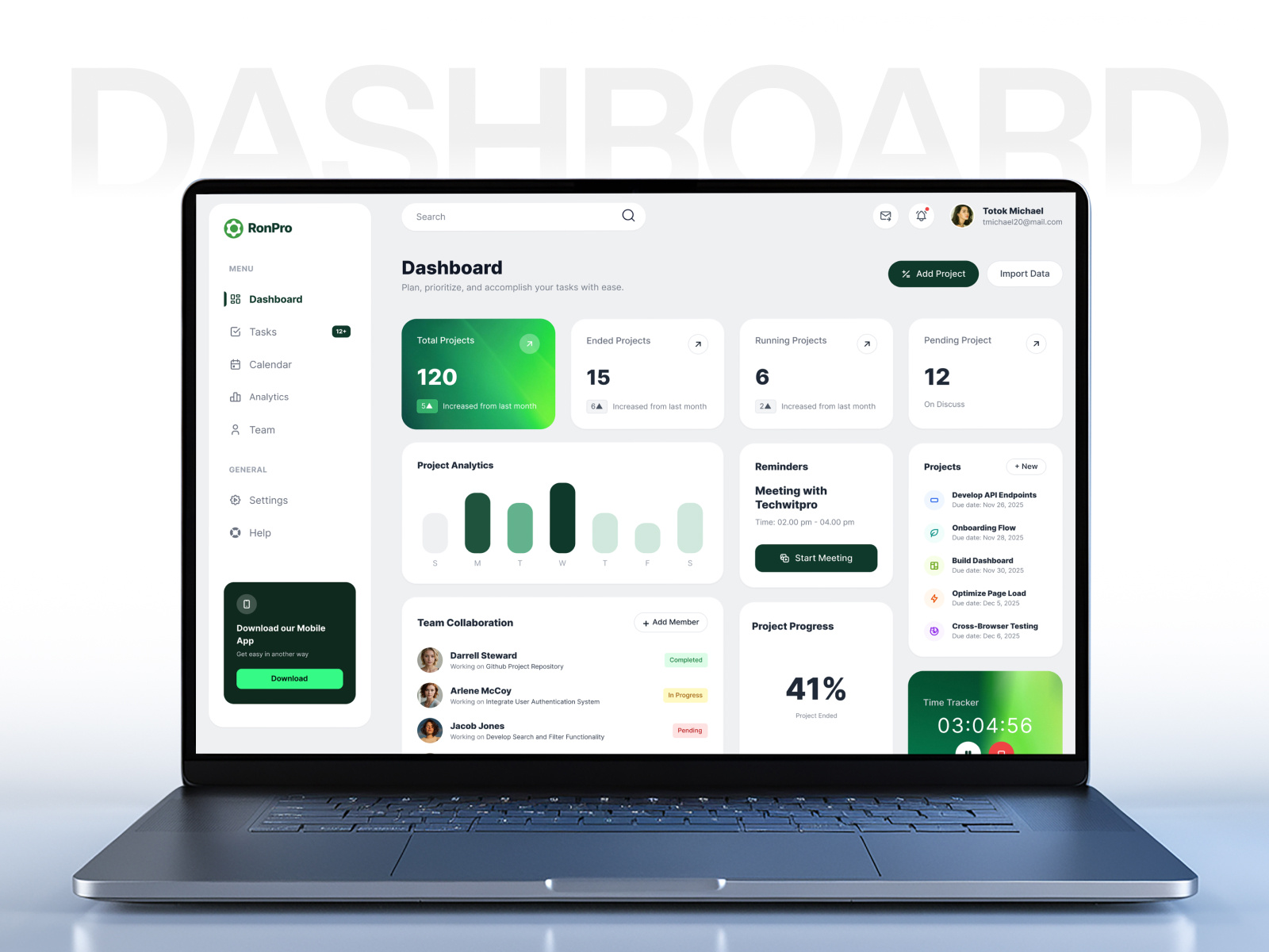Ronpro – Your All in One Project Management Dashboard backend crm dashboard dashabord ui dashbaord dashboard design ecommerce ecommerce dashboard ecommerce ux landing page ui management dashboard project management ronpro saas techwitpro ui dashboard uiux design web dashboard website wordpress