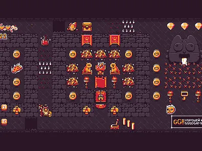 Level 3 cat chest coin dungeon goodgame key level pixelart trap treasure