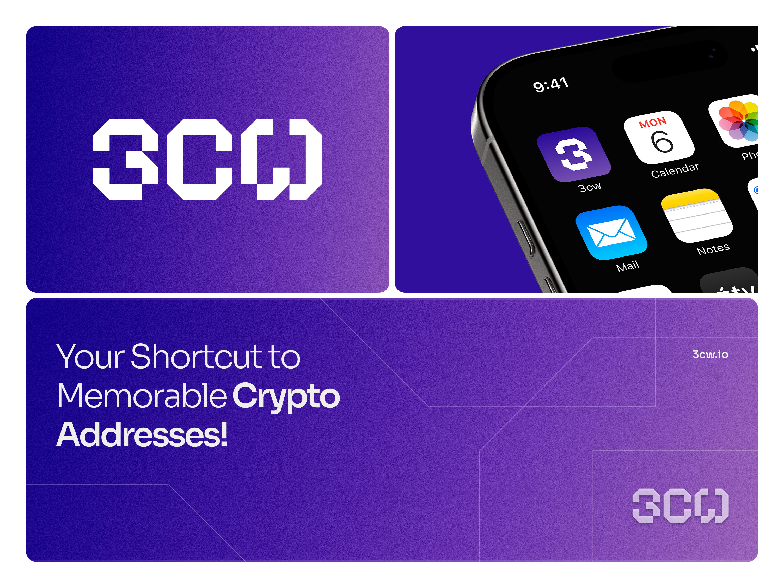 Visual identity for 3CW 3cw block chain brand identity branding crypto crypto app digital identity fintech futuristic aesthetic iconography logo logodesign tech brand ui uiux ux visual identity web3 words