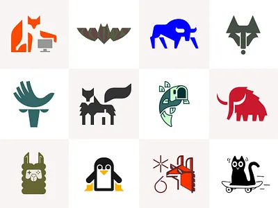 Logo Roundup - Animals 07 animal bass bat branding bull cat collection deer fish fox llama logo mammut mascot moose penguin roundup skateboard symbol wolf